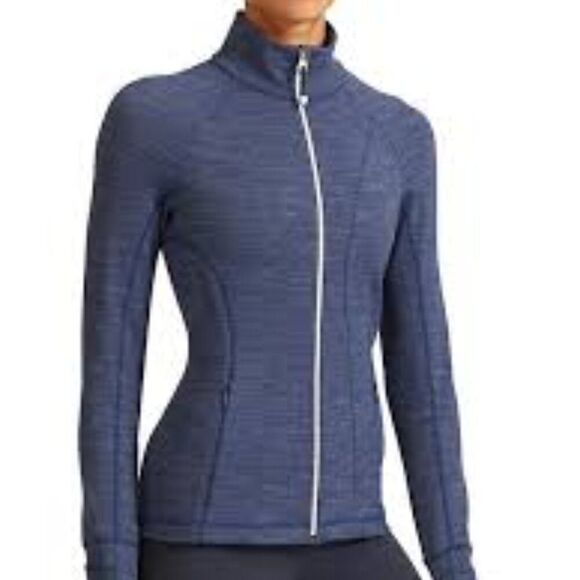 Athleta Blue Striated Hope Zip Front Jacket with Thumb Holes Size Medium - Picture 1 of 12